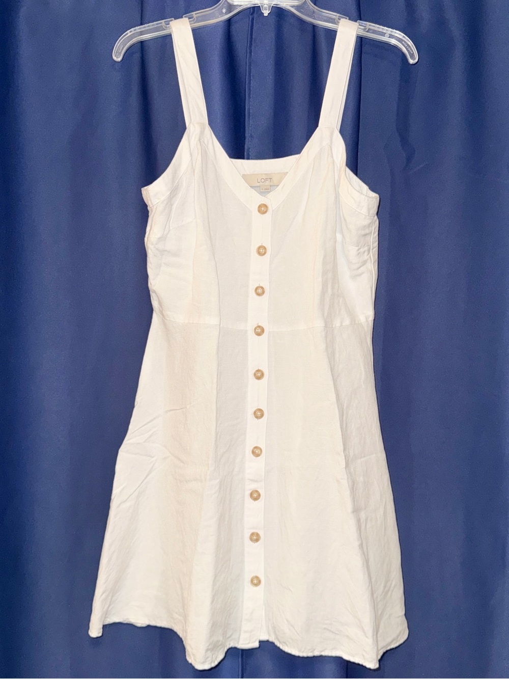 LOFT Cream Button-Front Mini Sundress